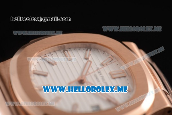 Patek Philippe Nautilus Miyota 9015 Automatic 18K Rose Gold Case/Bracelet with White Dial and Stick Markers (BP) - Click Image to Close